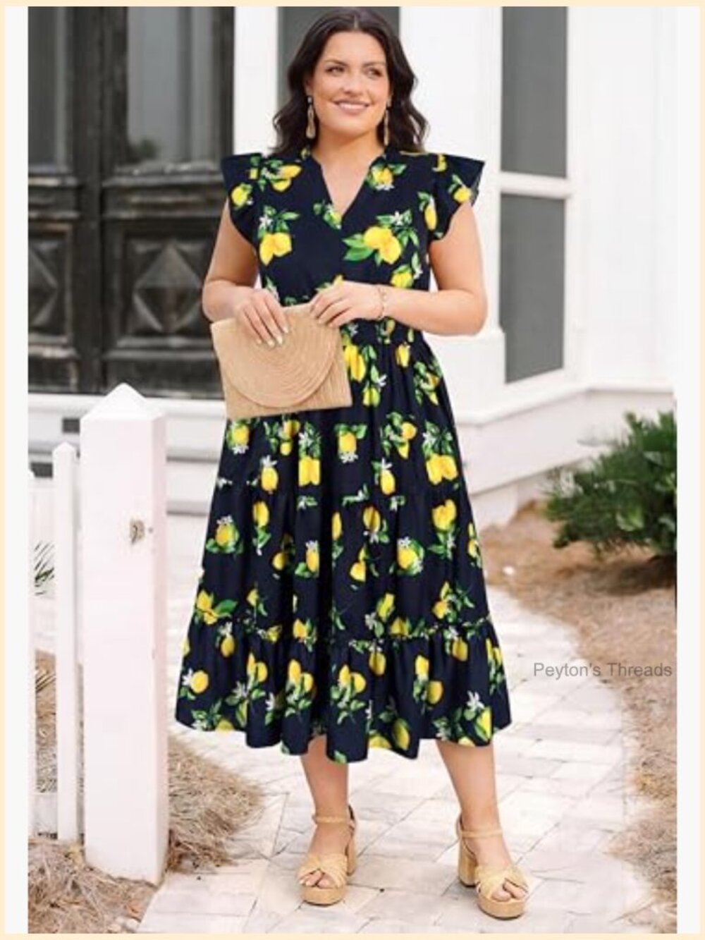 Plus Size Cap Sleeve V-Neck Maxi Dress with Pockets Boho Flowy Sundress - Picture 3 of 7